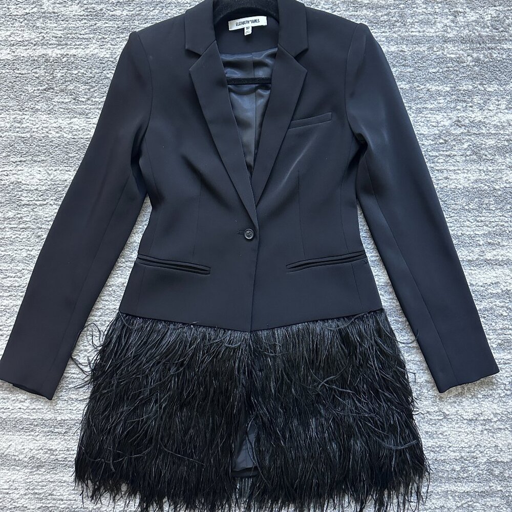 Elizabeth and James Black Ostrich Feather-Trimmed Blazer